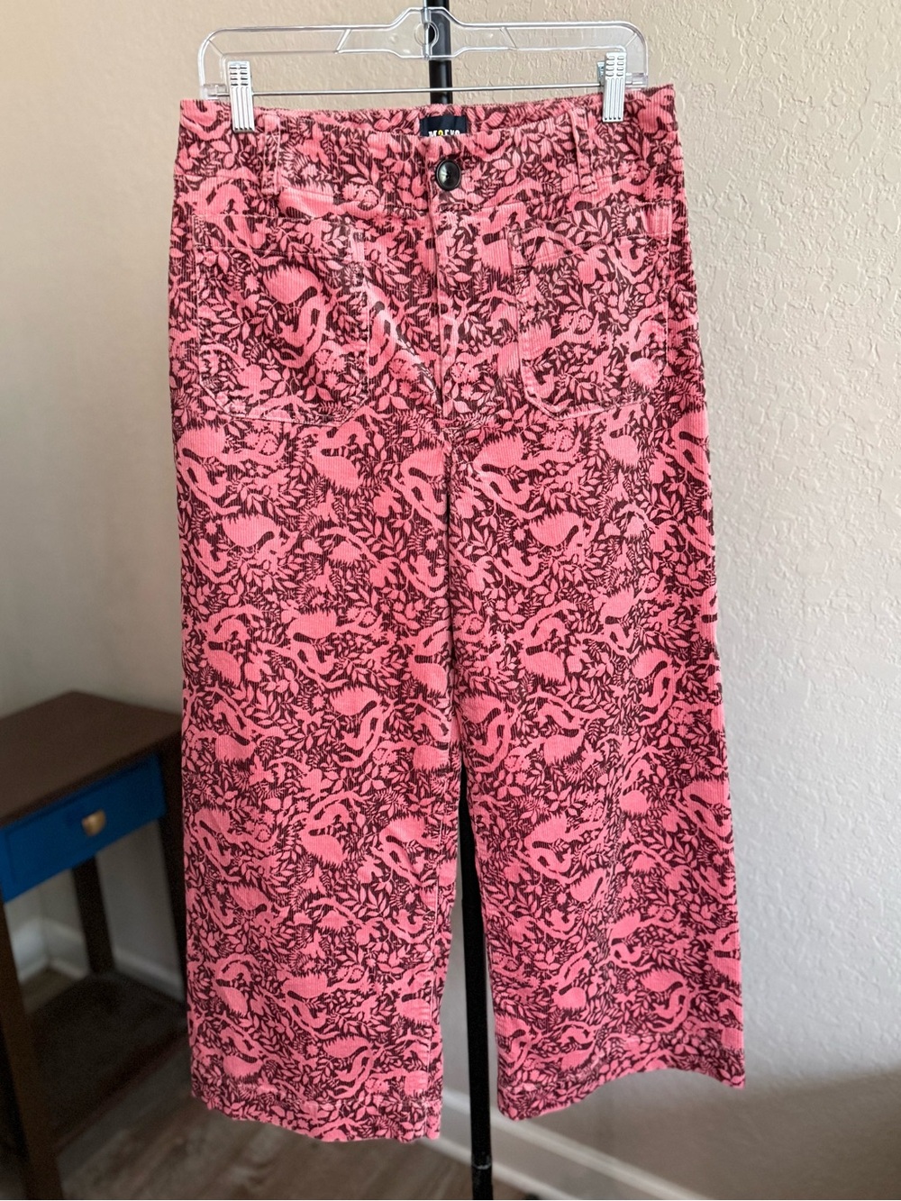 Anthropologie Maeve The Colette Pink Botanical Corduroy Wide Leg Pants 31 - Picture 8 of 15